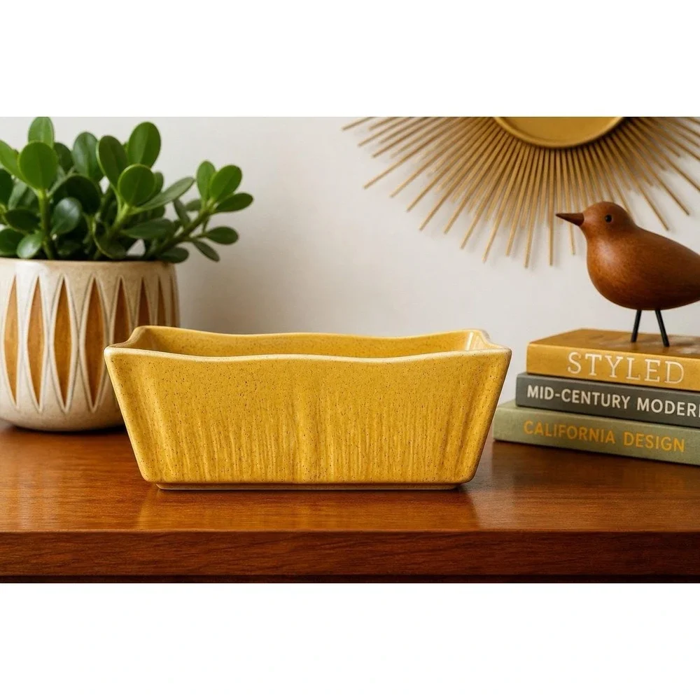 Covina Pottery‎ 140 Yellow Planter Catchall Decor MCM Speckled Rectangular VTG